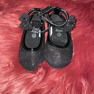 NWOT! Girls Baby First Steps Black Dress Shoes